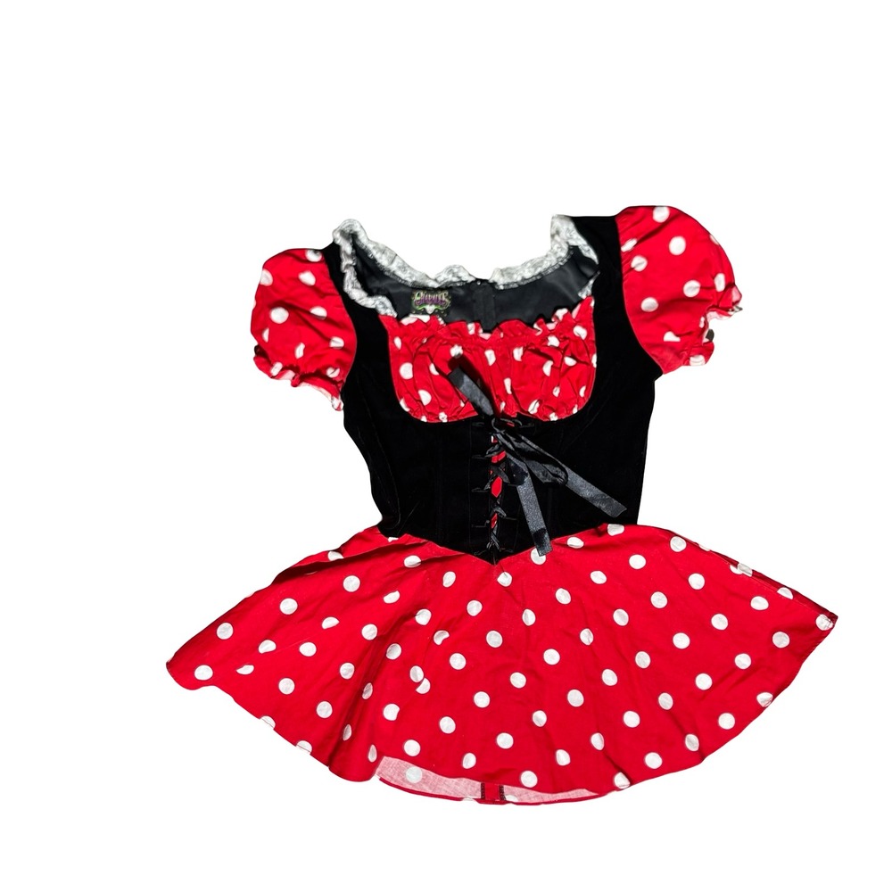Charades Little Miss Mouse Costume Dress Red Polka Dot Black Velvet Medium 01605